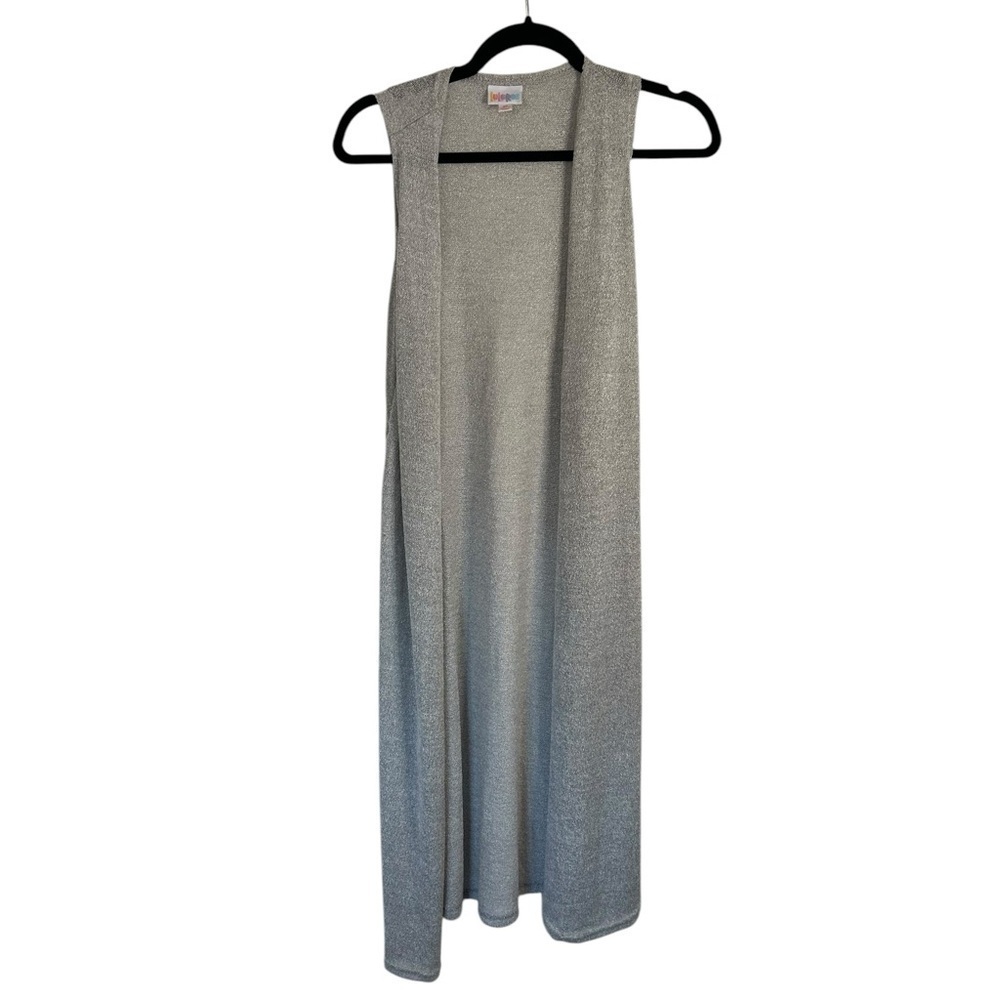 LULAROE Joy Grey Knit Sweater Maxi Open Front Long Vest Duster Size XS NWT - Picture 2 of 11
